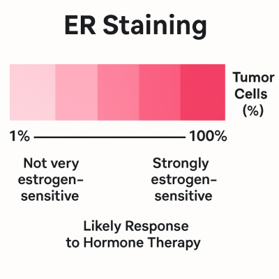 ER staining chart showing estrogen receptor sensitivity in breast tumor cells