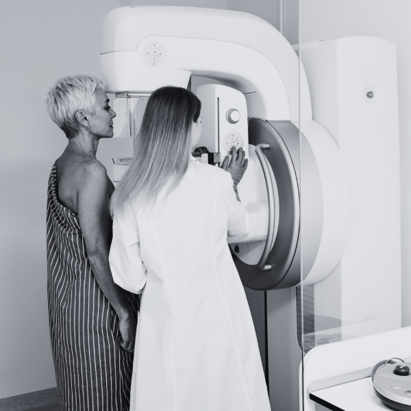 Mammogram exam used to detect signs of a spiculated mass in the breast.